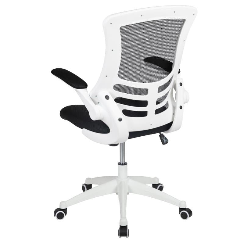 Kelista Mid-Back Black Mesh Swivel Ergonomic Task Office Chair with White Frame and Flip-Up Arms