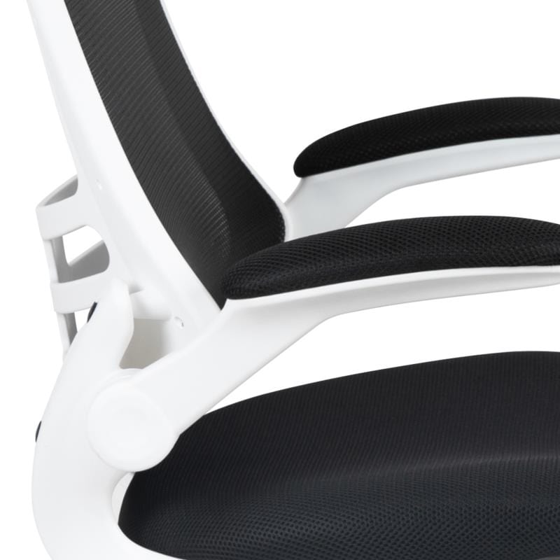 Kelista Mid-Back Black Mesh Swivel Ergonomic Task Office Chair with White Frame and Flip-Up Arms
