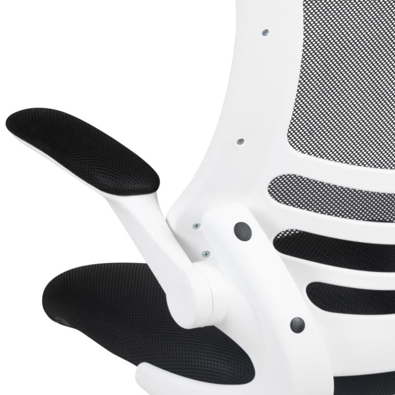 Kelista Mid-Back Black Mesh Swivel Ergonomic Task Office Chair with White Frame and Flip-Up Arms