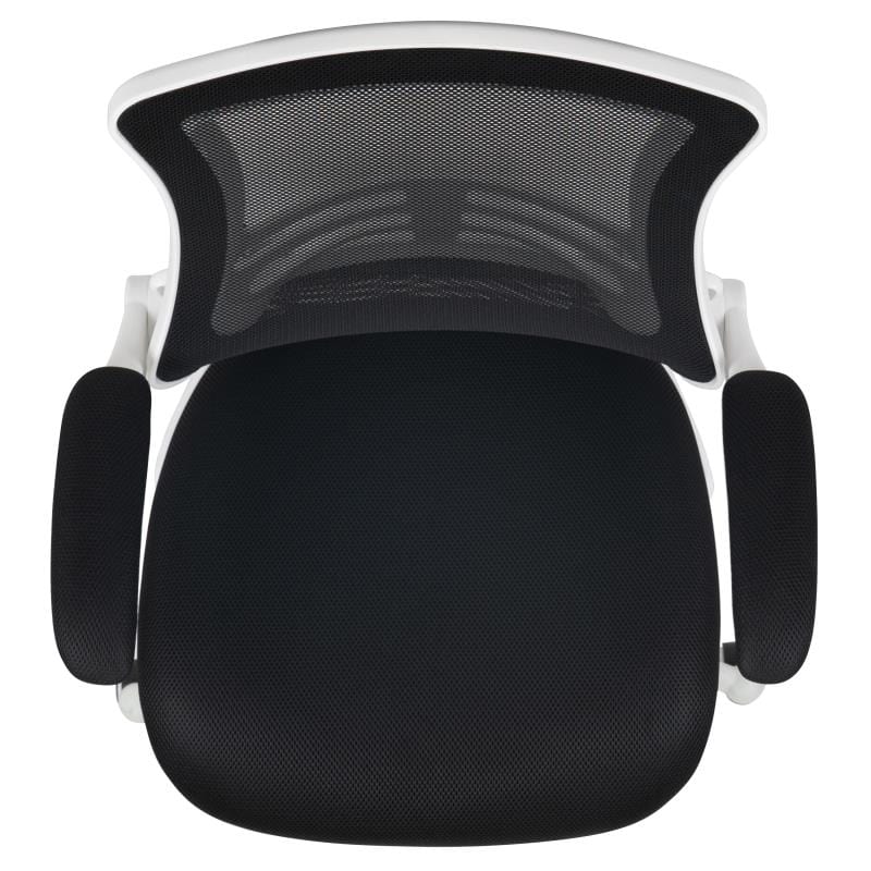 Kelista Mid-Back Black Mesh Swivel Ergonomic Task Office Chair with White Frame and Flip-Up Arms