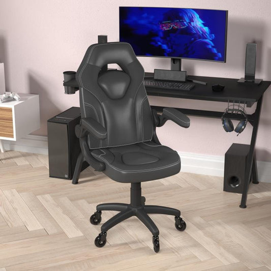 X10 Gaming Chair Racing Office Computer PC Adjustable Chair with Flip-up Arms and Transparent Roller Wheels, Black LeatherSoft
