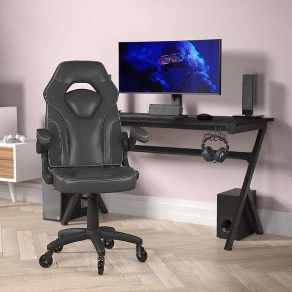 X10 Gaming Chair Racing Office Computer PC Adjustable Chair with Flip-up Arms and Transparent Roller Wheels, Black LeatherSoft