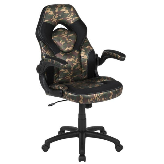 X10 Gaming Chair Racing Office Ergonomic Computer PC Adjustable Swivel Chair with Flip-up Arms, Camouflage/Black LeatherSoft