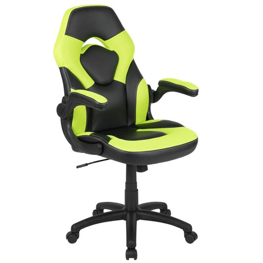 X10 Gaming Chair Racing Office Ergonomic Computer PC Adjustable Swivel Chair with Flip-up Arms, Neon Green/Black LeatherSoft