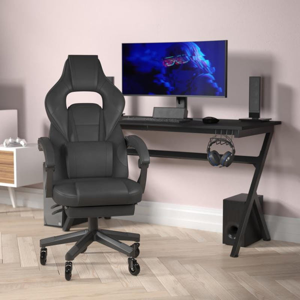 X40 Gaming Chair Racing Computer Chair with Fully Reclining Back/Arms and Transparent Roller Wheels, Slide-Out Footrest, - Black