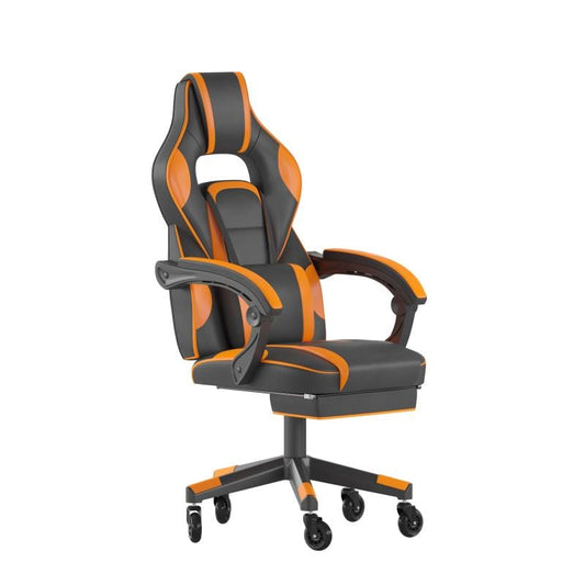 X40 Gaming Chair Racing Computer Chair with Fully Reclining Back/Arms and Transparent Roller Wheels, Slide-Out Footrest, - Black/Orange