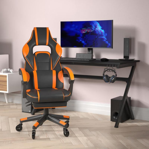 X40 Gaming Chair Racing Computer Chair with Fully Reclining Back/Arms and Transparent Roller Wheels, Slide-Out Footrest, - Black/Orange