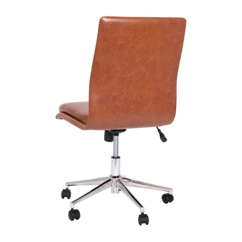 Madigan Mid-Back Armless Swivel Task Office Chair with LeatherSoft and Adjustable Chrome Base, Cognac