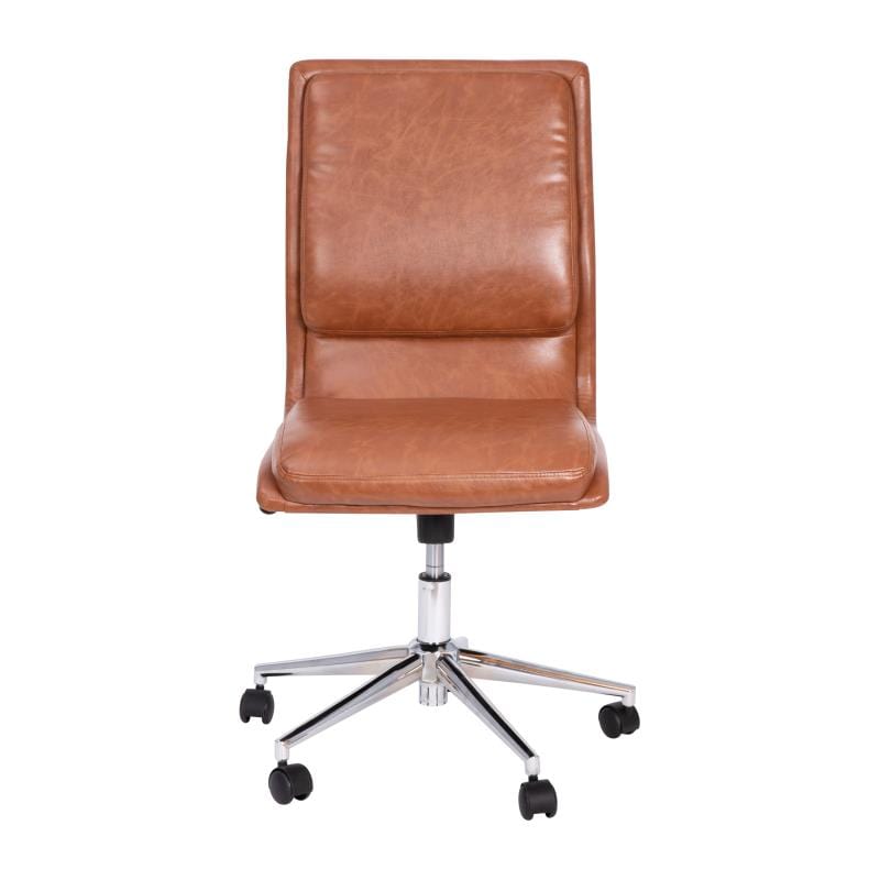 Madigan Mid-Back Armless Swivel Task Office Chair with LeatherSoft and Adjustable Chrome Base, Cognac