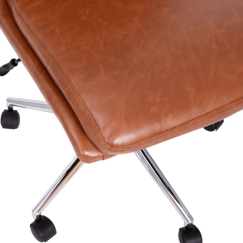 Madigan Mid-Back Armless Swivel Task Office Chair with LeatherSoft and Adjustable Chrome Base, Cognac