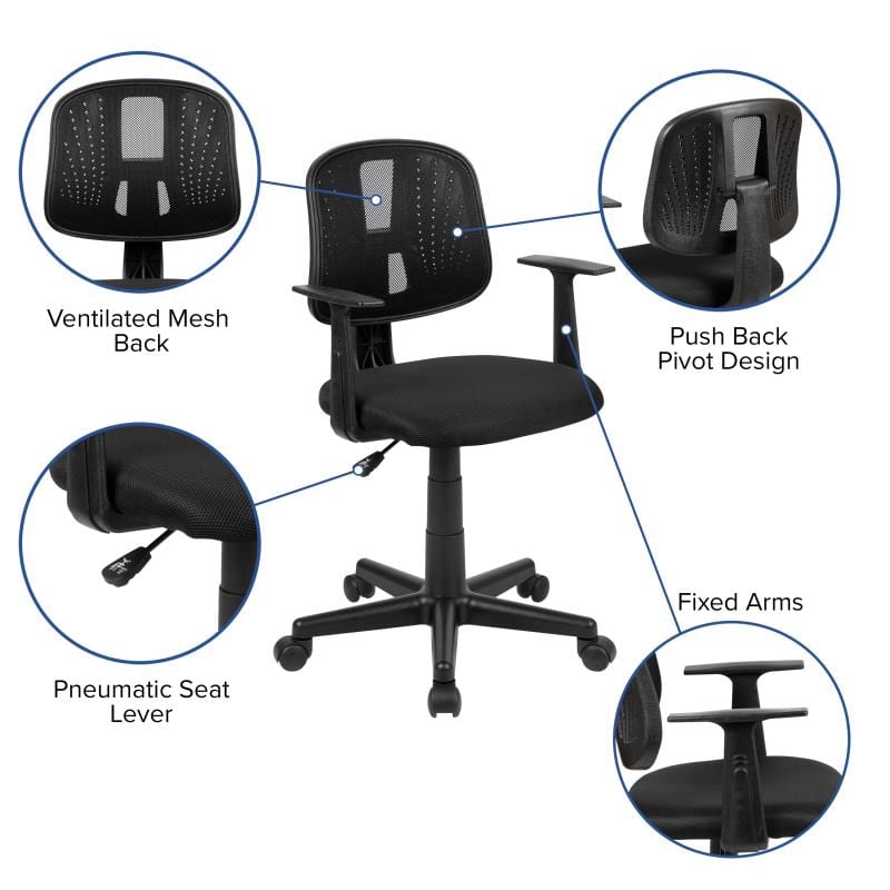 Flash Fundamentals Mid-Back Black Mesh Swivel Task Office Chair with Pivot Back and Arms