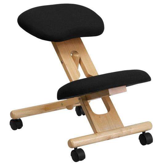 Posey Mobile Wooden Ergonomic Kneeling Office Chair in Black Fabric