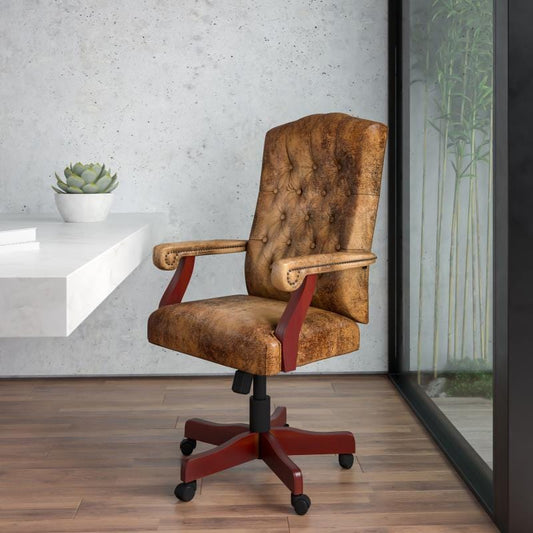 Derrick Bomber Brown Classic Executive Swivel Office Chair with Arms
