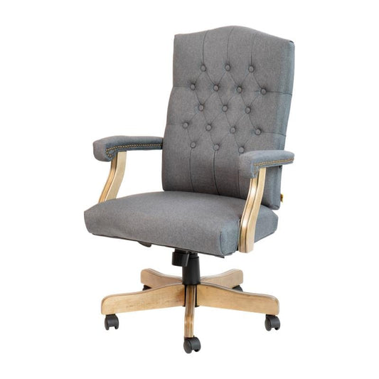 Derrick Gray Fabric Classic Executive Swivel Office Chair with Driftwood Arms and Base