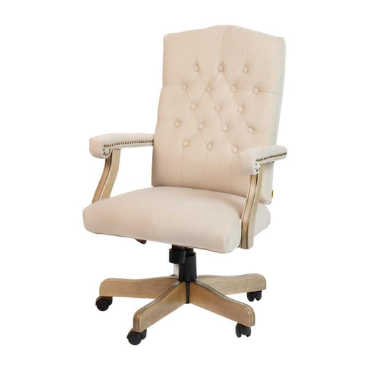 Derrick Ivory Microfiber Classic Executive Swivel Office Chair with Driftwood Arms and Base