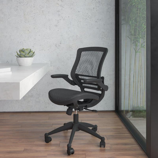 Warfield Mid-Back Transparent Black Mesh Executive Swivel Office Chair with Black Frame and Flip-Up Arms