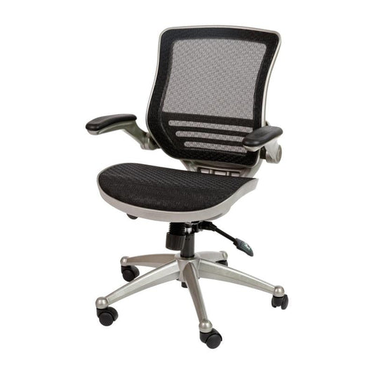 Warfield Mid-Back Transparent Black Mesh Executive Swivel Office Chair with Graphite Silver Frame and Flip-Up Arms