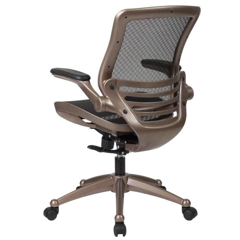 Warfield Mid-Back Transparent Black Mesh Executive Swivel Office Chair with Melrose Gold Frame and Flip-Up Arms
