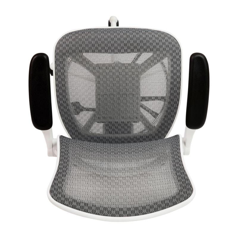 Waylon Mid-Back Transparent Gray Mesh Drafting Chair with White Frame and Flip-Up Arms