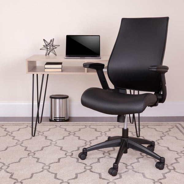 Waylon High Back Black LeatherSoft Executive Swivel Office Chair with Molded Foam Seat and Adjustable Arms