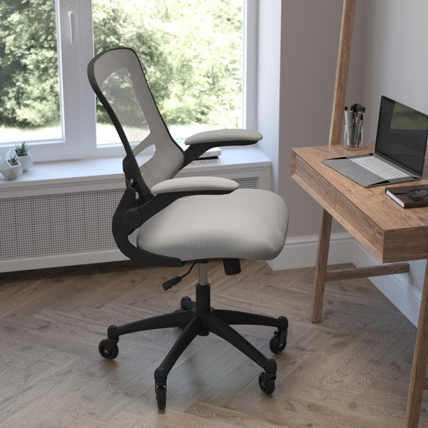 Kelista Mid-Back Dark Gray Mesh Swivel Ergonomic Task Office Chair with Flip-Up Arms and Transparent Roller Wheels