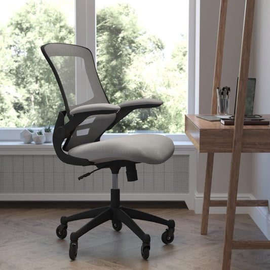 Kelista Mid-Back Dark Gray Mesh Swivel Ergonomic Task Office Chair with Flip-Up Arms and Transparent Roller Wheels