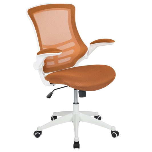 Kelista Mid-Back Tan Mesh Swivel Ergonomic Task Office Chair with White Frame and Flip-Up Arms