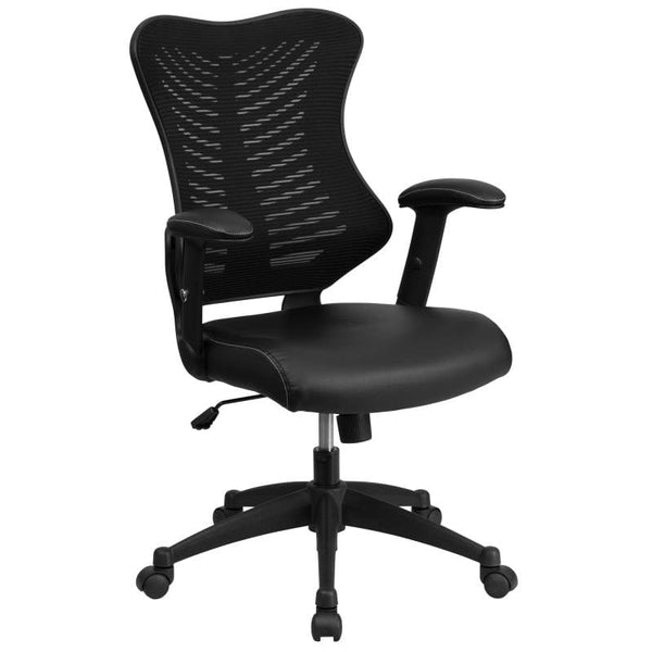 Kale High Back Designer Black Mesh Executive Swivel Ergonomic Office Chair with LeatherSoft Seat and Adjustable Arms
