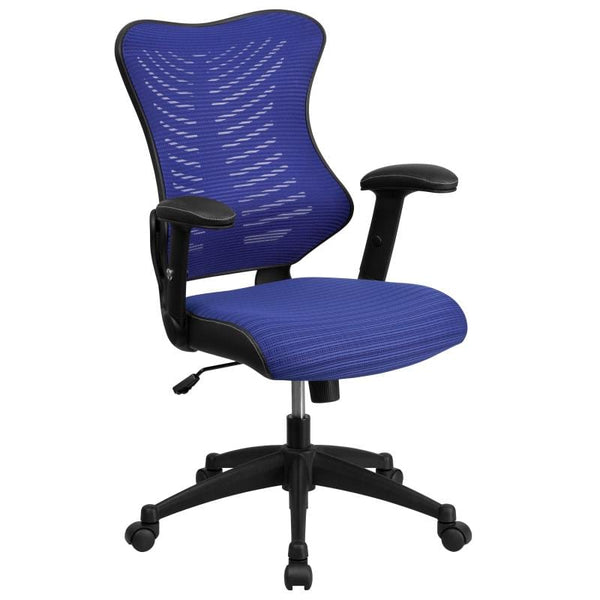Kale High Back Designer Blue Mesh Executive Swivel Ergonomic Office Chair with Adjustable Arms