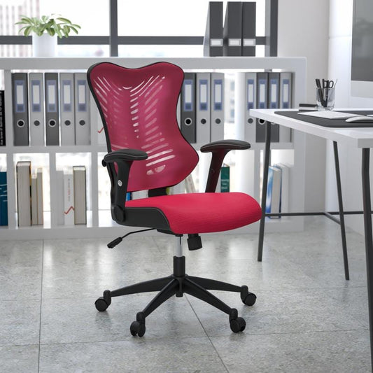 Kale High Back Designer Burgundy Mesh Executive Swivel Ergonomic Office Chair with Adjustable Arms