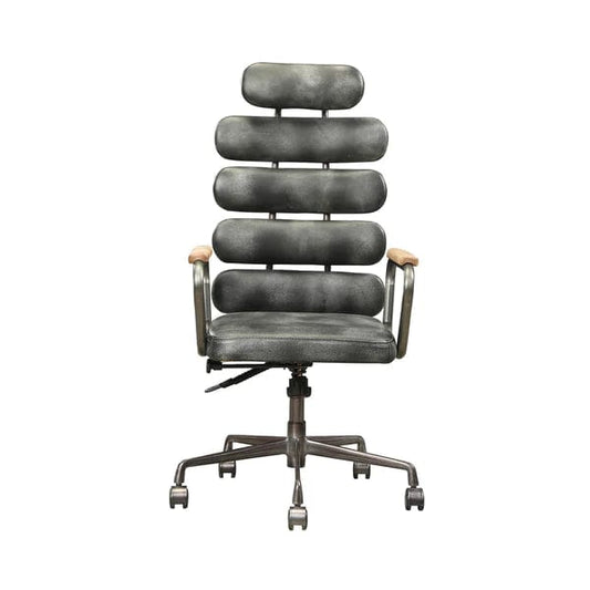 Leatherette Metal Swivel Executive Chair with Five Horizontal Panels Backrest, Gray