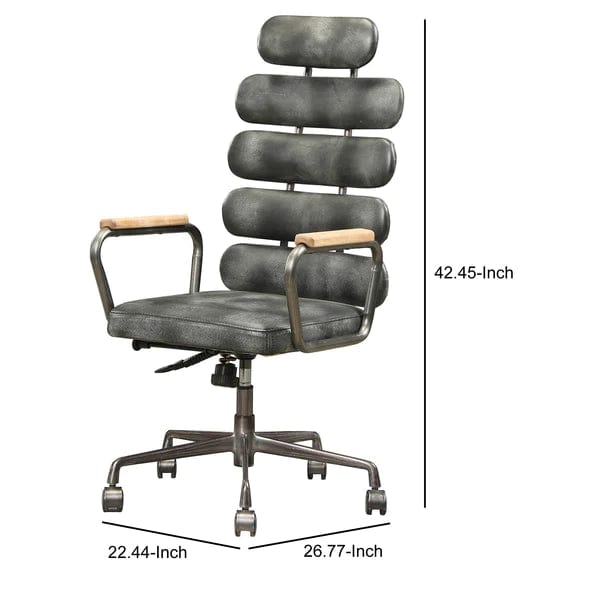 Leatherette Metal Swivel Executive Chair with Five Horizontal Panels Backrest, Gray