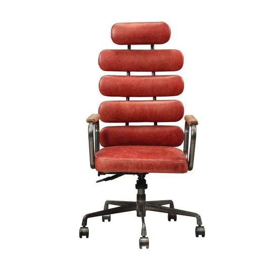 Leatherette Office Chair With Split Panel Backrest, Red