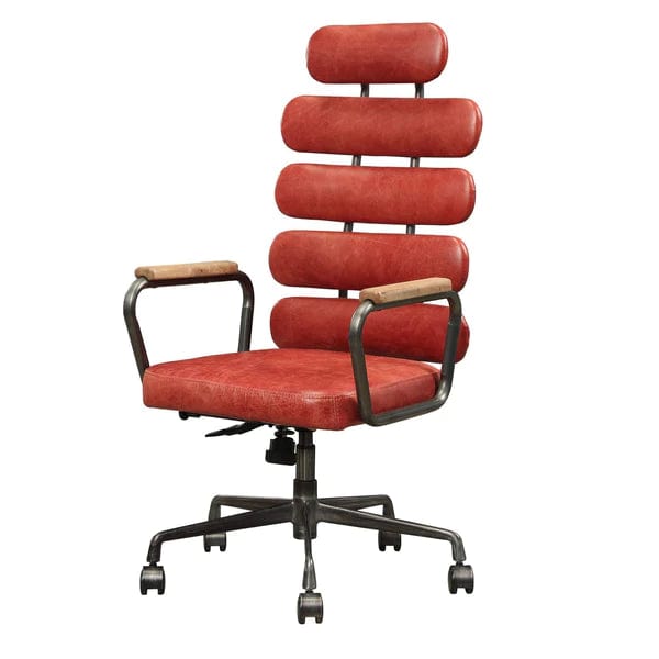 Leatherette Office Chair With Split Panel Backrest, Red