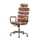 Leatherette Metal Swivel Executive Chair With Five Horizontal Panels Backrest, Brown And Gray