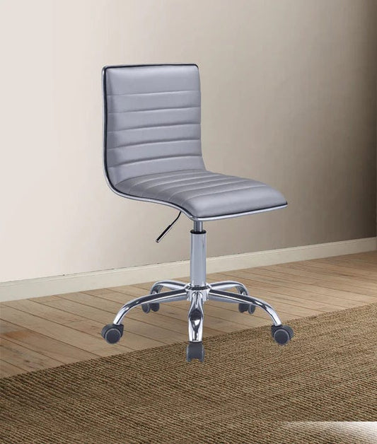 Armless Leatherette Swivel Office Chair With Adjustable Height And Metal Base, Silver