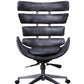 Metal Framed Wingback Office Chair With Leatherette Upholstered Horizontal Panels, Black And Gray