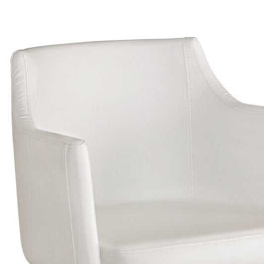 Faux Leather Upholstered Metal Swivel Chair With Low Profile Back, White And Silver