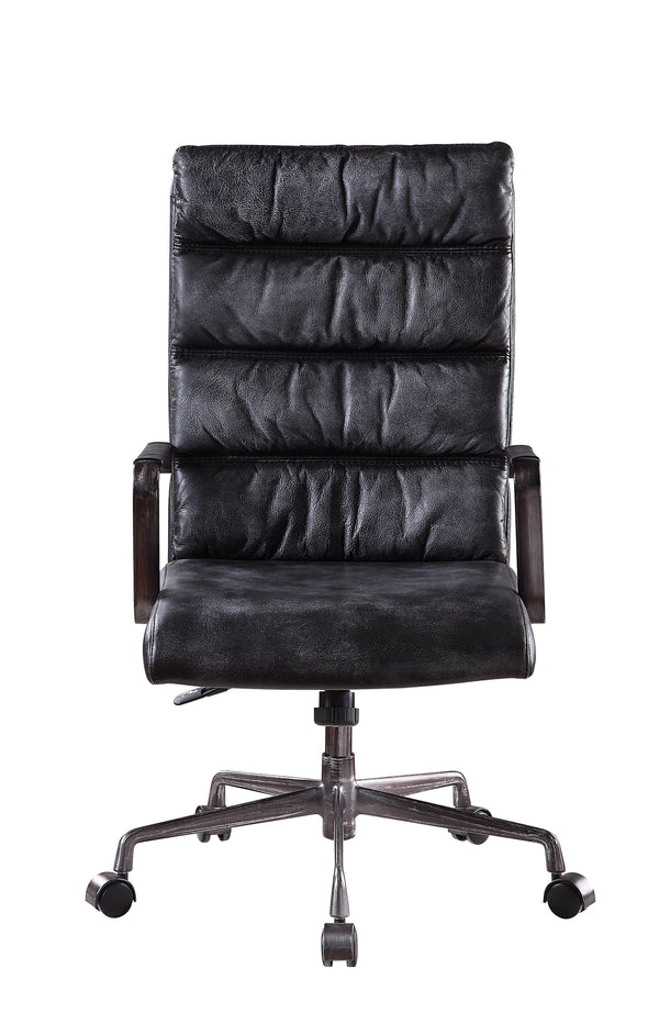 Leatherette Upholstered Wooden Office Chair With 5 Star Base, Black