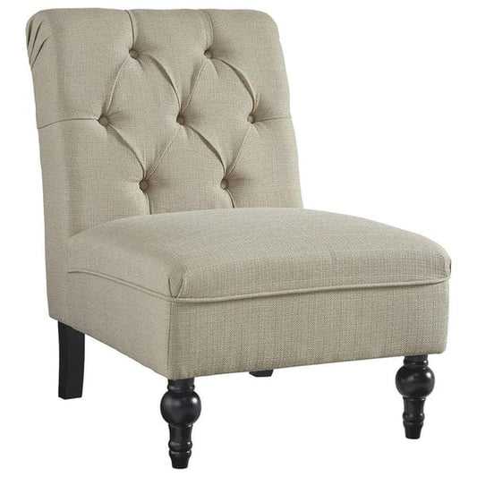 Wood and Fabric Armless Accent Chair with Button Tufting, Beige