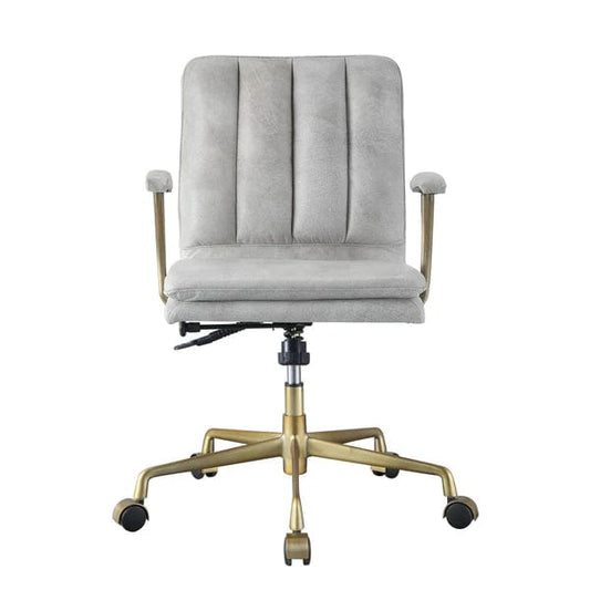 Adjustable Leatherette Swivel Office Chair With 5 Star Base, Gray And Gold