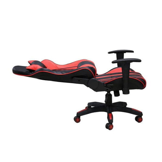 22 Inch Office Gaming Chair, Red, Black Faux Leather With Back Pillows