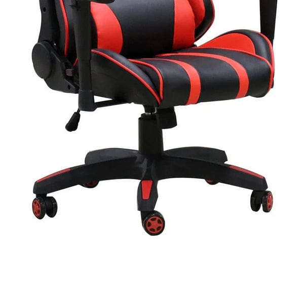 22 Inch Office Gaming Chair, Red, Black Faux Leather With Back Pillows