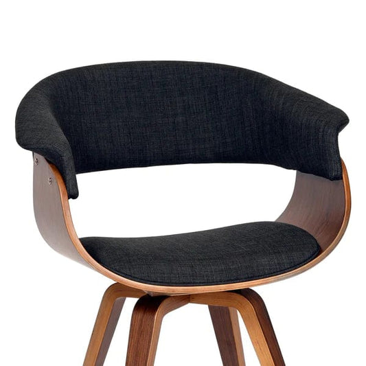 Fabric Padded Curved Seat Chair with Angled Wooden Legs, Charcoal Gray