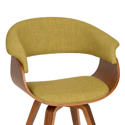 Fabric Padded Curved Seat Chair With Angled Wooden Legs, Green And Brown