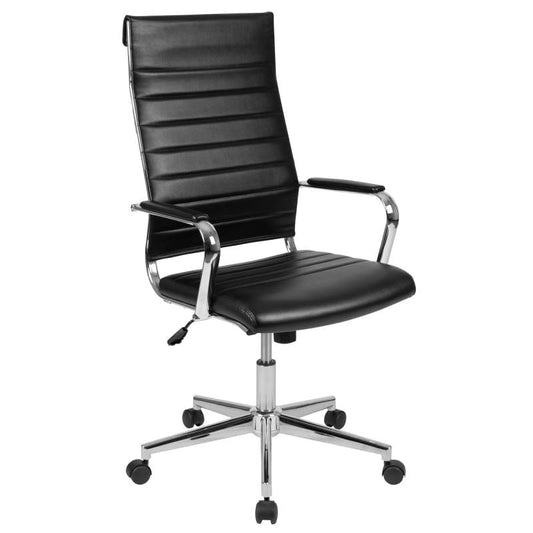 Hansel High Back Black LeatherSoft Contemporary Ribbed Executive Swivel Office Chair