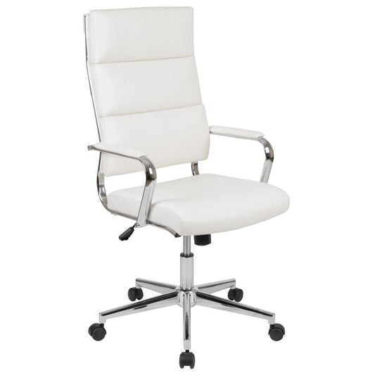 Hansel High Back White LeatherSoft Contemporary Panel Executive Swivel Office Chair