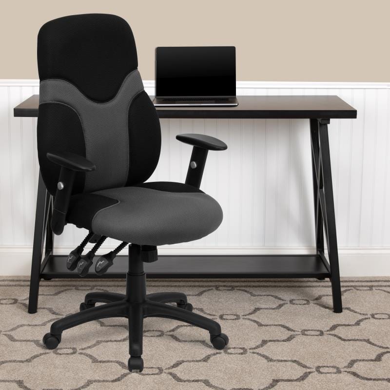 Abbott High Back Ergonomic Black and Gray Mesh Swivel Task Office Chair with Adjustable Arms