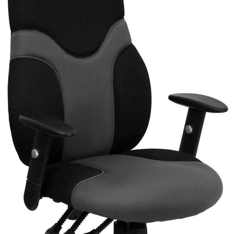 Abbott High Back Ergonomic Black and Gray Mesh Swivel Task Office Chair with Adjustable Arms