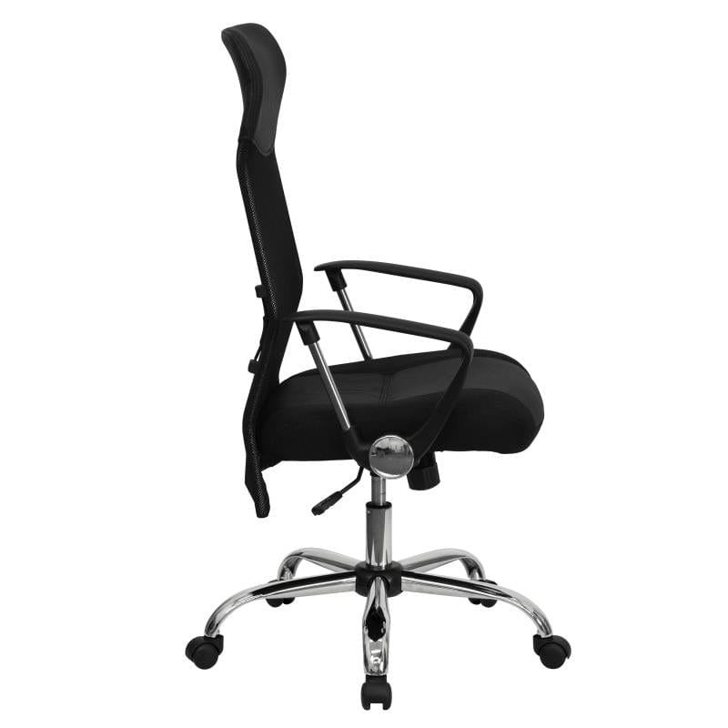 Abney High Back Black Leather and Mesh Swivel Task Office Chair with Arms